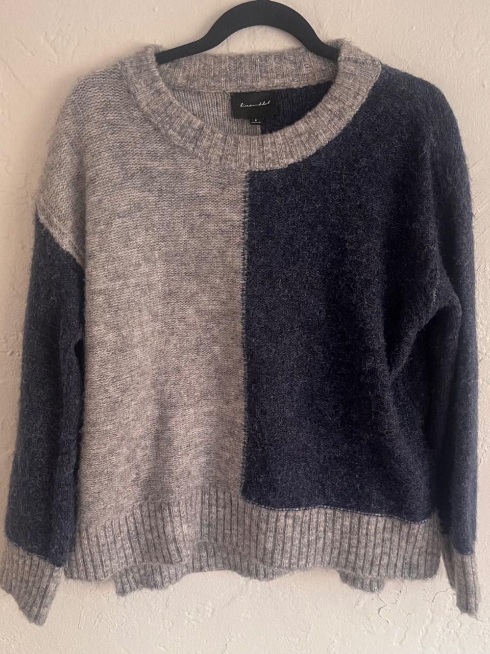 Line & Dot Colorblock Chunky Knit Sweater Oversized Fuzzy Wool Blend M